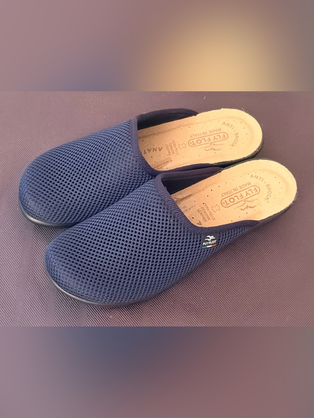 Fly Flot Women's Slip On Mules Size EU37 US 6.5 Blue Mesh Clogs Anti-Shock Italy - Picture 1 of 14